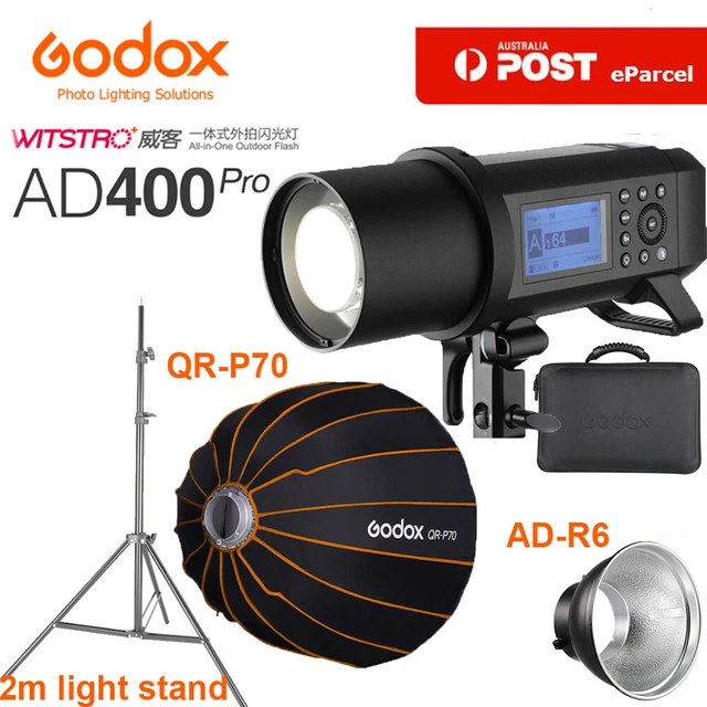 Godox AD400Pro 2.4G TTL Outdoor Studio Flash with AD-R6,QR-P70 Softbox,2m stand