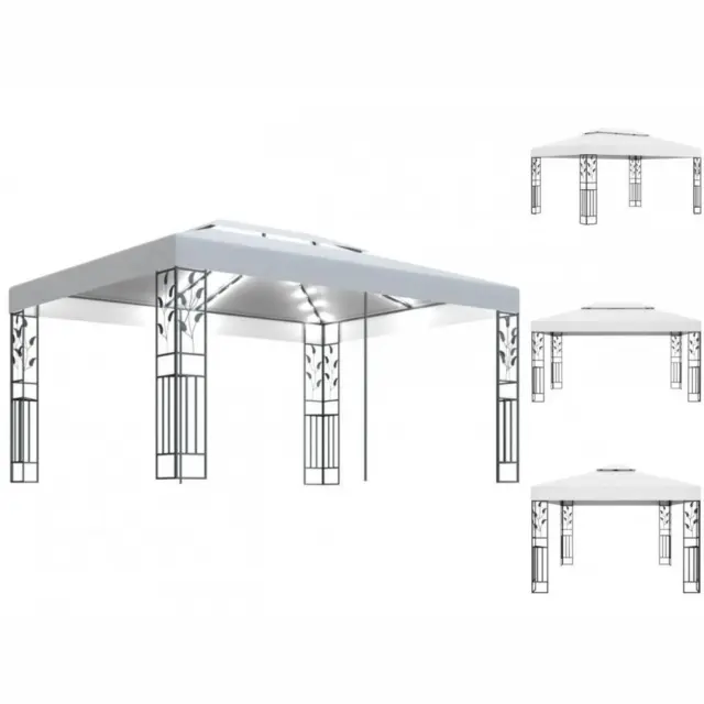 Pavillon Gartenzelt Mit Doppeldach & LED-Lichterkette 3x4 M Weiß