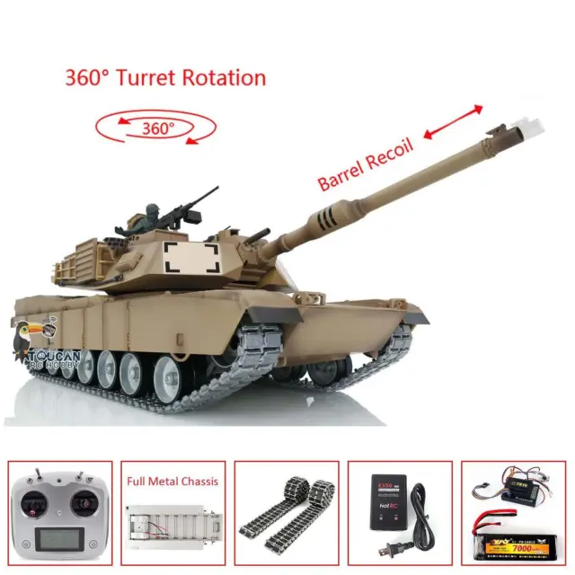 1/16 Heng Long  RTR RC Tank 3918 M1A2 Abrams Full Metal Chassis Flash Smoke IR