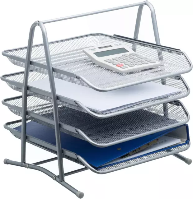 Office Filing Trays Holder A4 Document Letter Paper Storage 4 Tiers Post In Out