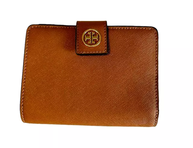 Tory Burch Robinson French Tan Leather Flip Wallet Card Holder Zip Around Small