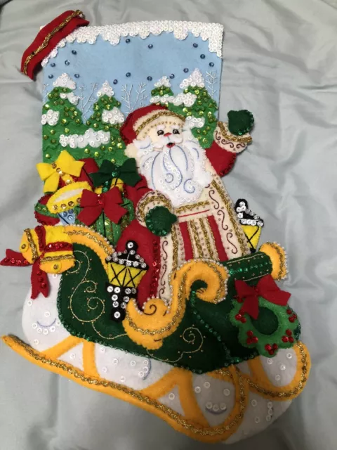 Finished bucilla felt christmas stocking Completedkits 18 inch