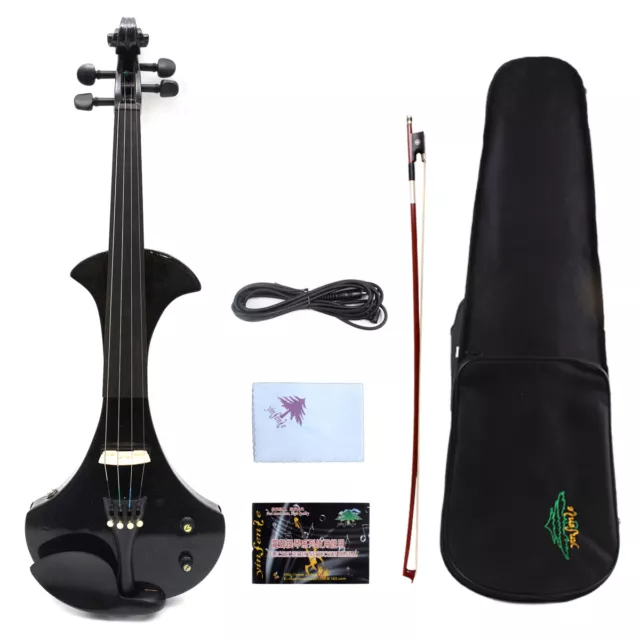 4 String Electric Violin Silent Hand made solid wood body Ebony fittings,BLACK