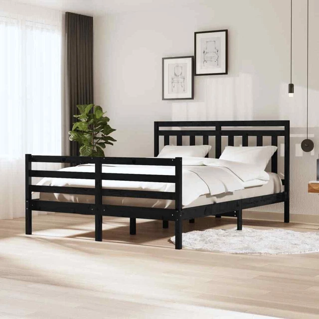 BLACK SOLID PINEWOOD Bed Frame 160x200 cm, Sturdy & Stylish Design £343
