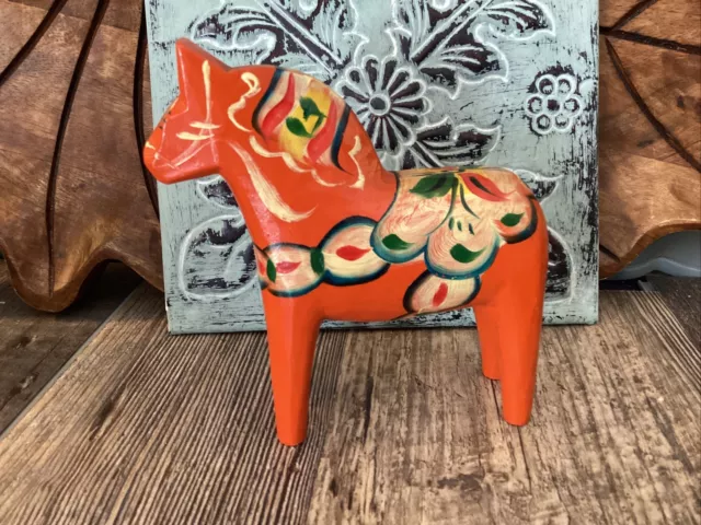 Swedish Dala Horse Orange Red 5" Nils Olsson Atka Dalahemslojd Nusnas Sweden
