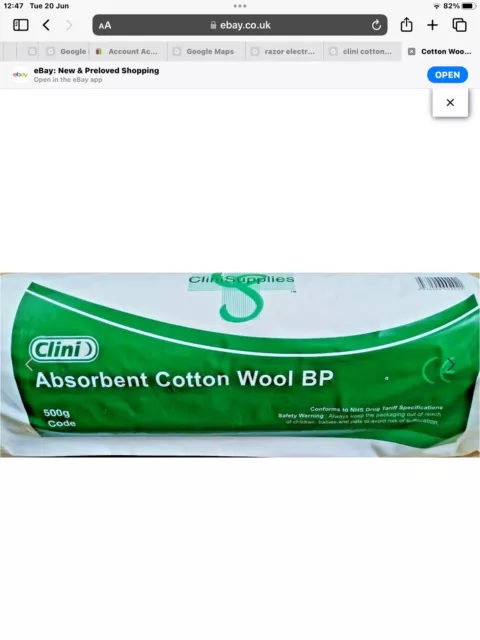 Clini Absorbent Cotton Wool BP medical first aid Make up cleansing 3x500 G