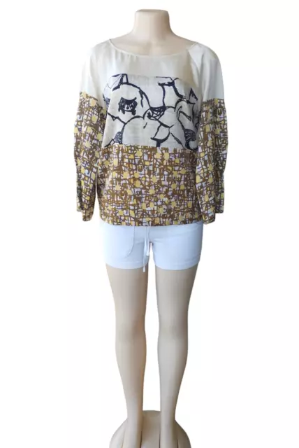 Dries Van Noten Women's Blouse Top Silk Long-sleeved Size 40 Multicolor FLAWED