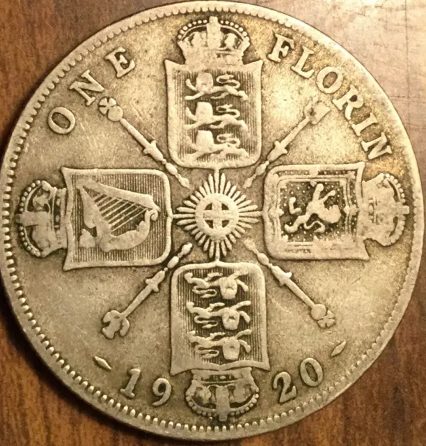 1920 Uk Gb Great Britain Silver Florin Two Shillings Coin