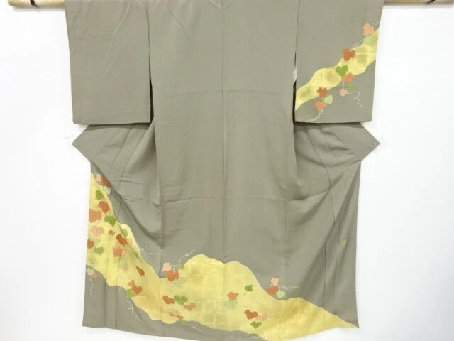 42981# Japanese Kimono / Vintage Homongi / Embroidery / Kinsai / Ivy Leaves / Ar