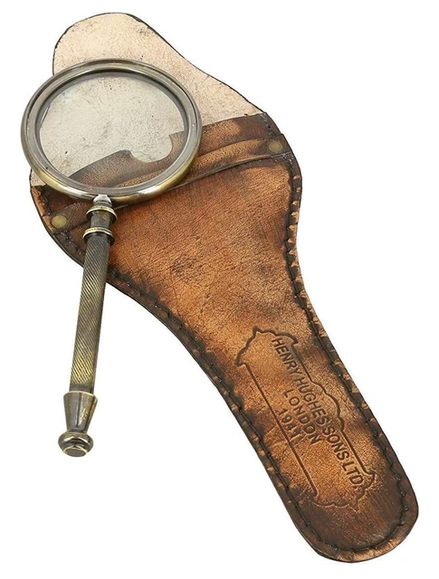 LOUPE EN LAITON Avec Chaîne Et Étui En Cuir Lecteur De Papier Cadeau EUR 23,35 - FR