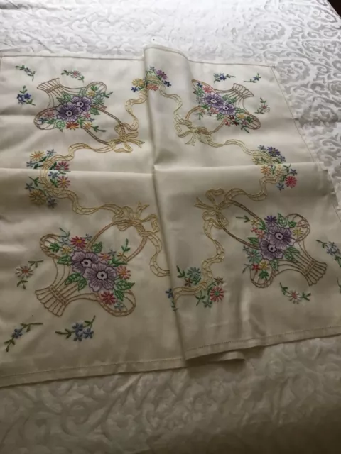Vintage Hand Embroidered Irish Linen Tablecloth, Unused, Finest Quality Linen