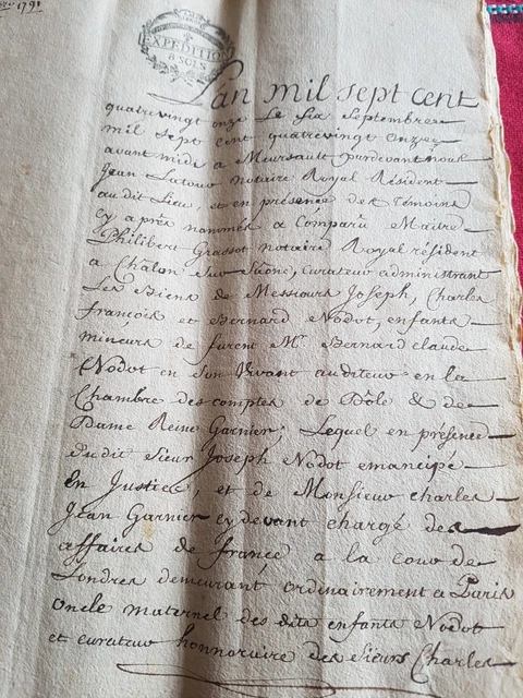 Actes notariés 1791 révolution vignes bail local maison terrain beaune cote d or