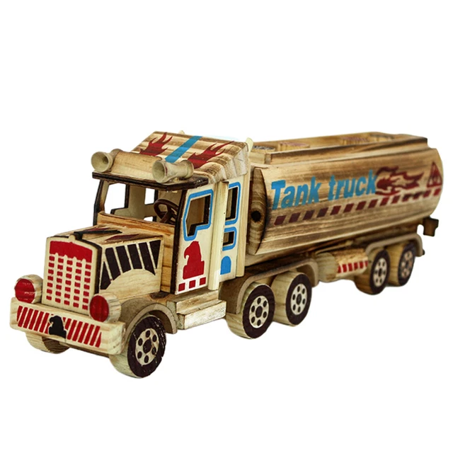 1 pz camion serbatoio olio artigianale in legno modello scatola di risparmio casa decorazione scrivania per