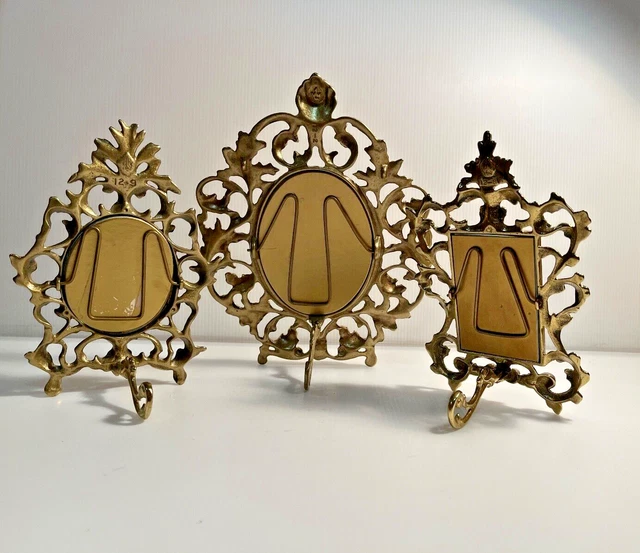 Set Of 3 ~ Vintage ~ Stand-up~Brass Easel Back Art Nouveau Table Picture Frames