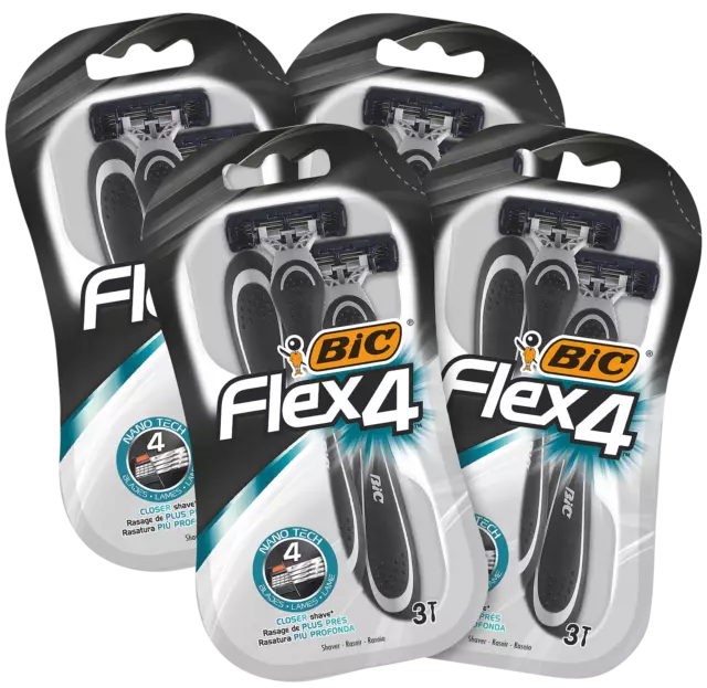 BIC Flex 4 Rasierer Herren, 2 x 6 Einwegrasierer mit je 4 Klingen