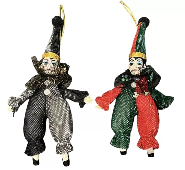 Vintage Jester Clown Ornament Magnet Doll Porcelain Face  Hands Feet 5” Nice!
