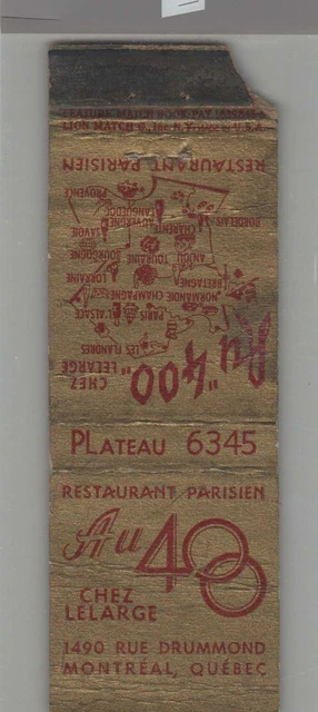Matchbook Cover -  AU40 Parisien Restaurant Montreal, Quebec