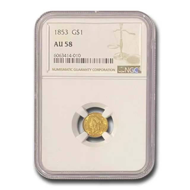 1853 $1 Liberty Head Gold AU-58 NGC