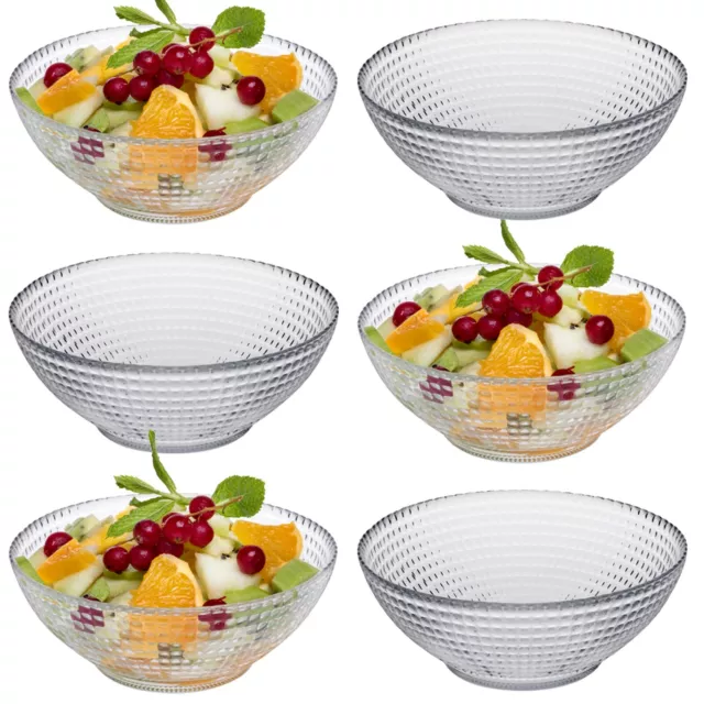 Pasabahce Stackable Dessert Serving Textured Kitchen Clear Glass Bowl Set 6/12