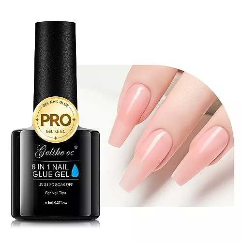 Gelike ec Colle Faux Ongles Extra Forte 6 en 1 Nude, Gummy Base Gel UV Ongles et