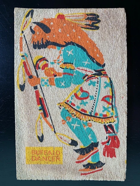 Painted Wooden Novelty Postcard - Pueblo Buffalo Dancer Native American Culture