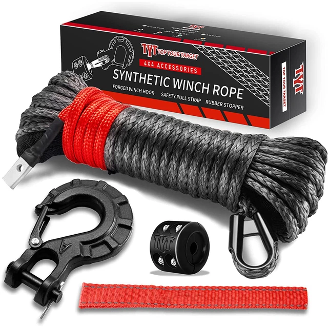 1/4& X 50' 9000LBS Synthetic Rope Winch Cable Hook Stopper For ATV UTV