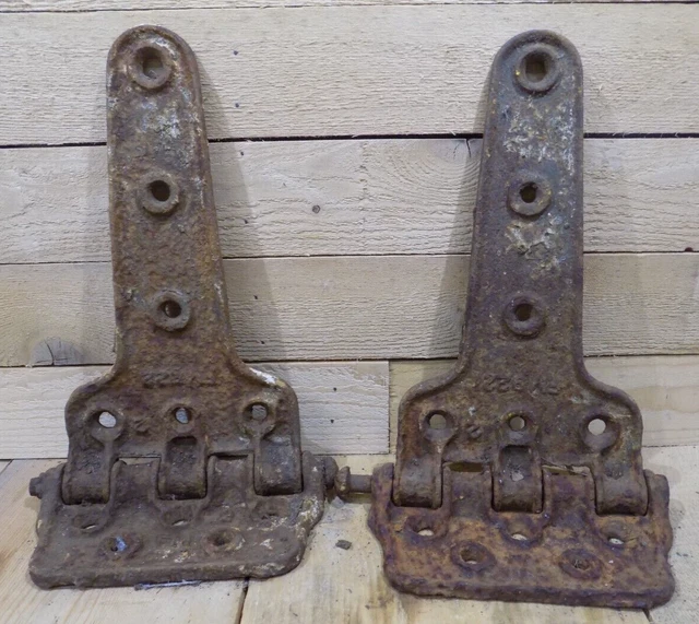 2 Large Vintage Railroad Box Car Hinges - Barn Door Gate Hardware Set (Lot 1)