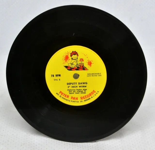 Deputy Dawg 2" Worm Peter Pan Records 78 RPM 1962 Vinyl Record No Sleeve No Skip