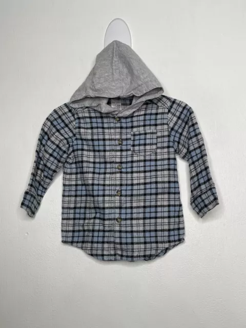 Carters Hooded Flannel Shirt Baby Boys Size 12 Months Long Sleeve Button Up Bluw