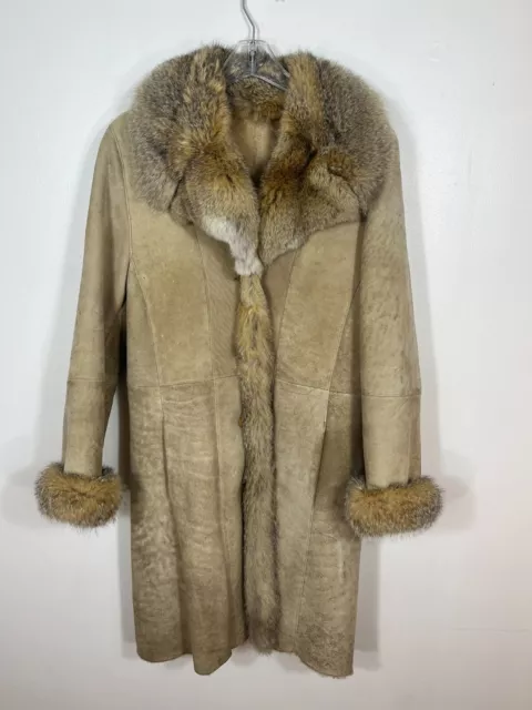 Cute Shearling fur jacket fox collar tan brown Women's Small coat Reilly Olmes