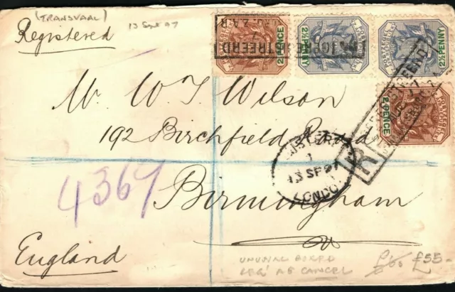 South Africa TRANSVAAL Cover BOXED REGISTERED Cancel 1897 {samwells} PB307