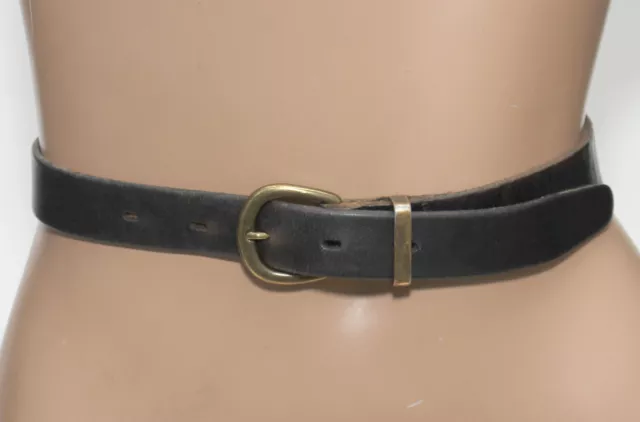 Madewell Skinny Black Leather Belt - Brass Buckle & Loop - SIZE S - 38" Long