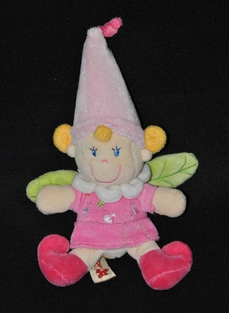 Peluche Doudou Lutin Fille Fée Rose NICOTOY Poupée Aile Verte Hochet  23 Cm