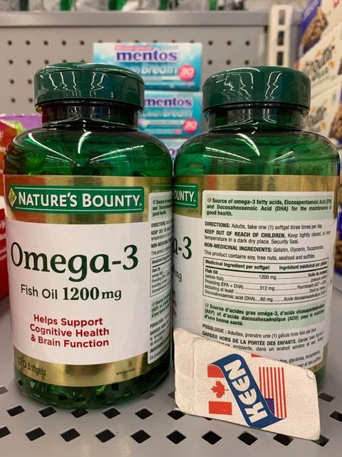 Nature's Bounty Omega-3 Fish Oil 1200mg 120 Softgels, Exp24NO
