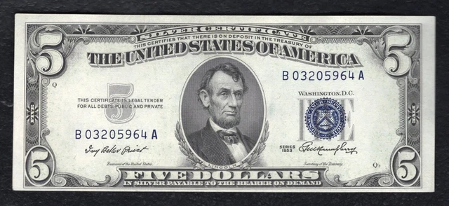 Fr. 1655 1953 $5 Five Dollars Silver Certificate Note Choice Uncirculated