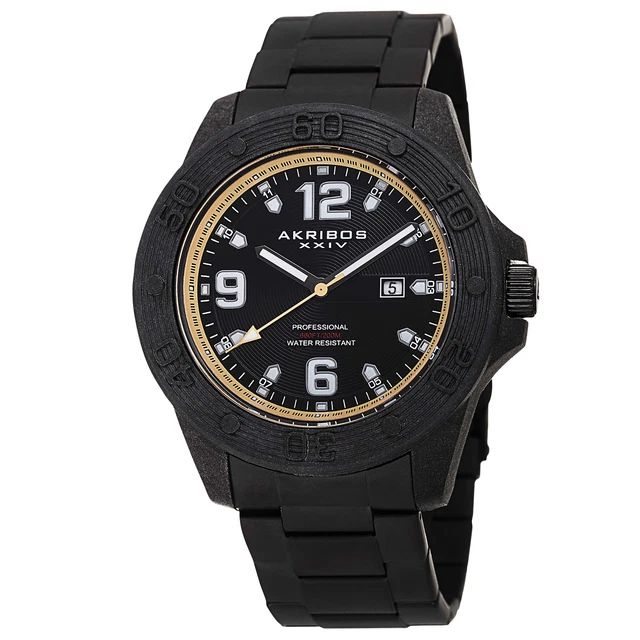 Men's akribos xxiv ak947 diver style sales day date stainless steel bracelet watch