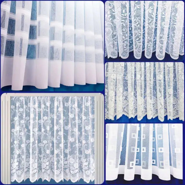 White Lace Window Net Curtains Rod Slot Ready to Use Sold By the Metre 11 Drops