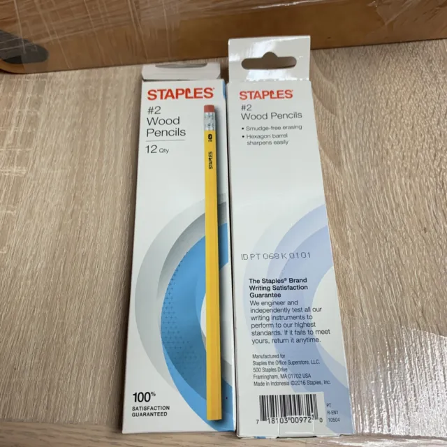 Lot of 2 Staples #2 Wood Pencils 12 per box Smudge-free Erasing Hexagon Barrell