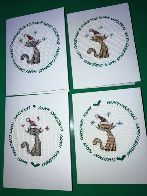 Christmas Cards - set of 4 --made from completed cross stitch