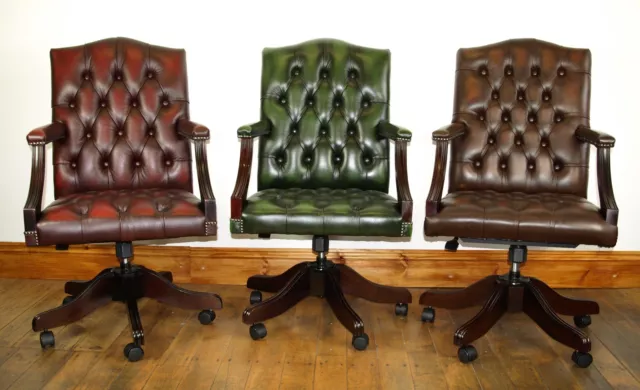 Handmade Chesterfield Leather Gainsborough / Captains Chair