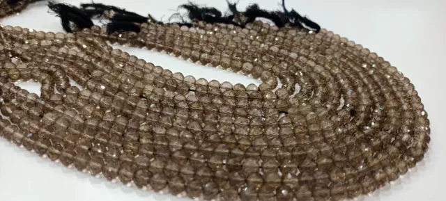 Natural Smoky Quartz Round Briolette Faceted 5-6mm Beads per Strand 14'' Long