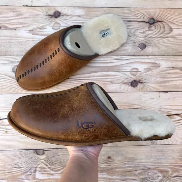 UGG MEN S SCUFF Deco Chestnut Leather Slippers Men s Size 18