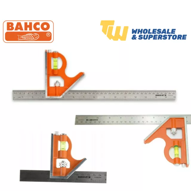 Bahco Combination Set Square Stainless Steel Ruler Packs Level 150mm 300mm 400mm 2