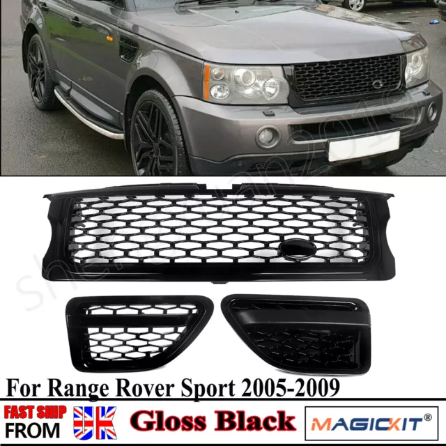 For Range Rover Sport L320 Gloss Black Front Grille+Side Vents Gloss Black 05-09