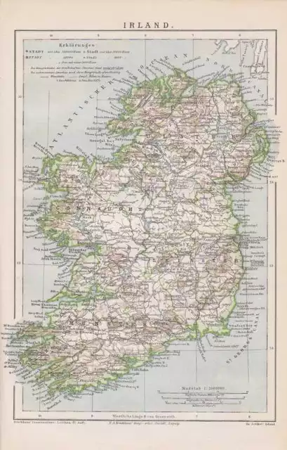 Irland Nordirland Munster LANDKARTE von 1885 Ulster Connaugh Leinster