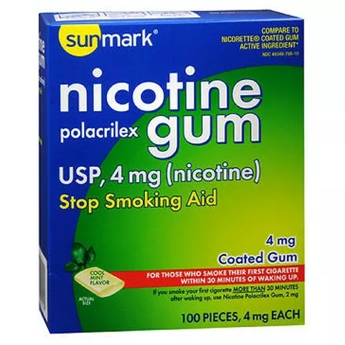 Sunmark Nicotine Polacrilex Gum 4 mg Cool Mint 100 each By Sunmark