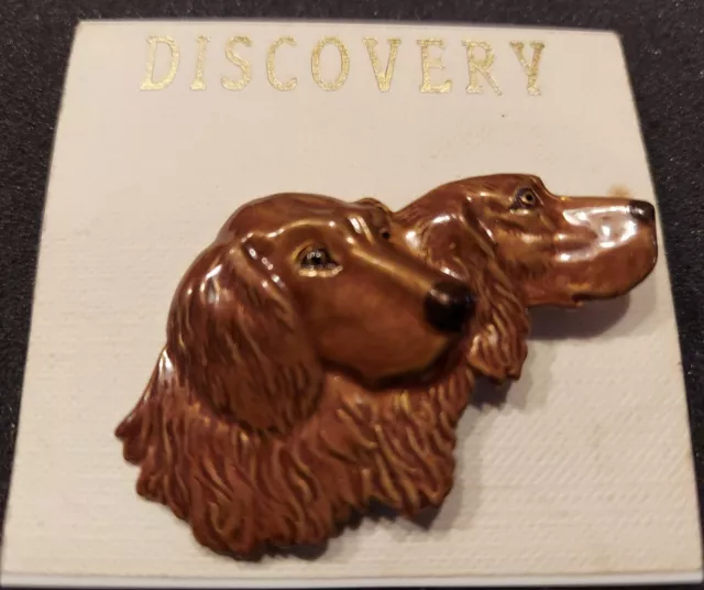 Vintage Dog Pet Brooch Pin Hunting Golden Retriever Irish Setter Metal Enamel