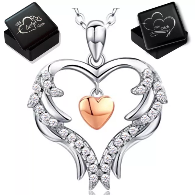 Herz Halskette echt 925er Sterling Silber mit Zirkonia Kristall für Damen Frauen