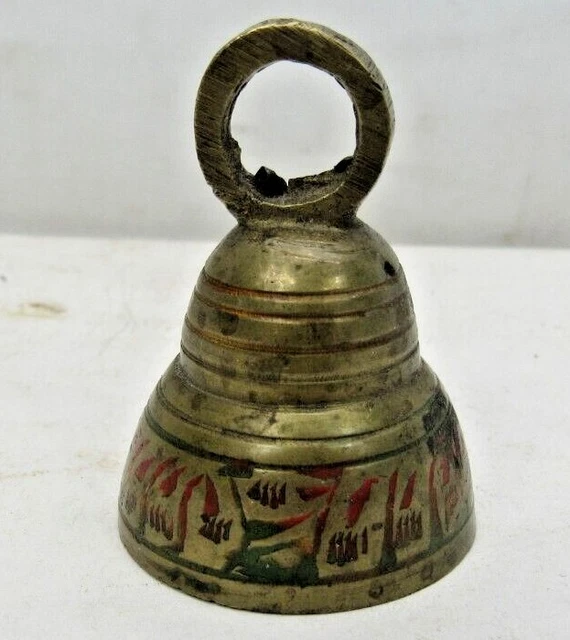 Vintage Brass Bell  Made In India  Etched & Painted Designs 2”