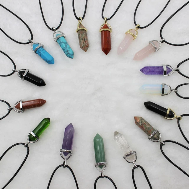 Natural Quartz Crystal Stone Point Chakra Healing Gemstone Pendant Necklace aua